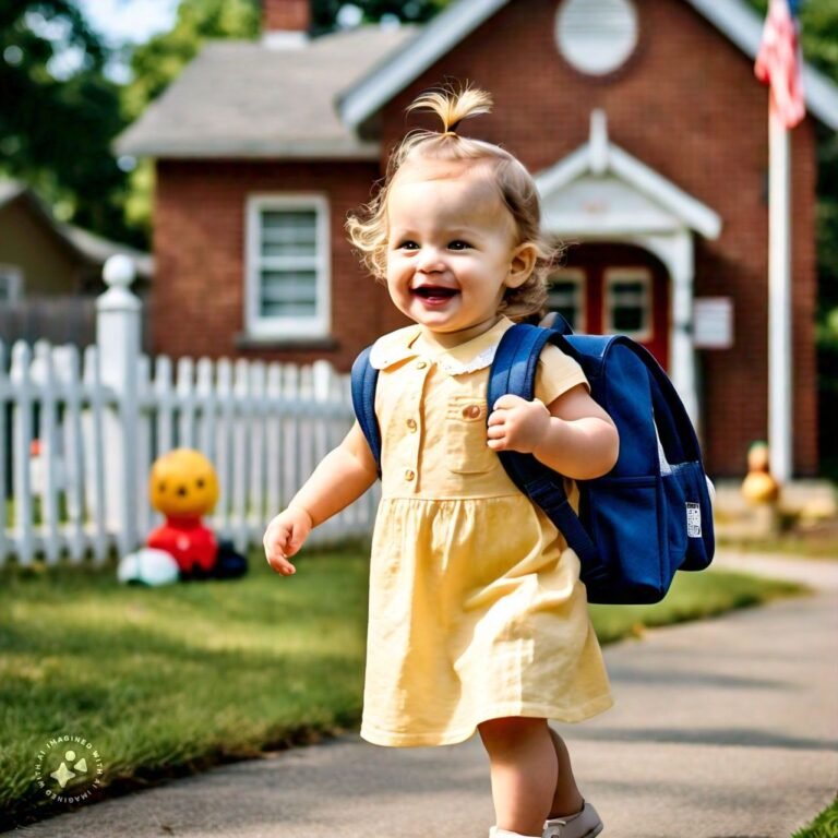 baby girl with school bag